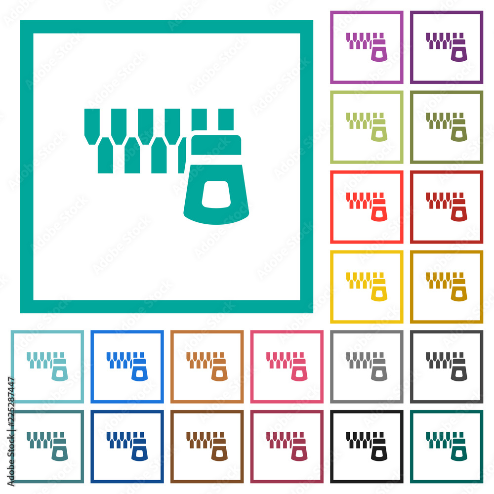 Poster horizontal zipper flat color icons with quadrant frames