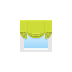 Green fabric straight curtain. Vector illustration. Flat icon of london shade.