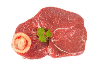 Fresh raw steak isolated on white background
