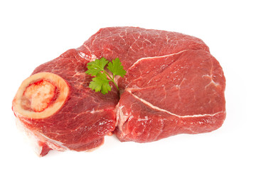 Fresh raw steak isolated on white background