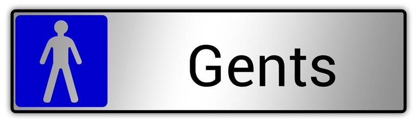 Panneau en Anglais: Toilettes pour hommes et femmes, wc mixtes et unisexe - panneau pour salle de bain, toilettes et autres commodités texture en métal