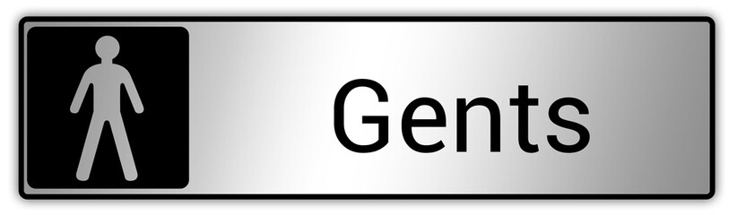 Panneau en Anglais: Toilettes pour hommes et femmes, wc mixtes et unisexe - panneau pour salle de bain, toilettes et autres commodités texture en métal