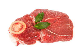 Fresh raw steak isolated on white background