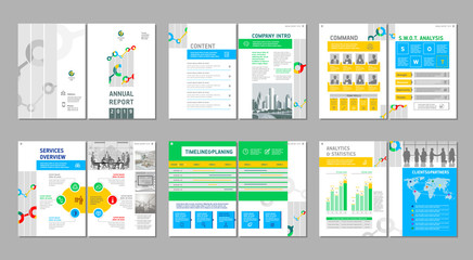 Brochure creative design. Multipurpose template with cover, back and inside pages. Trendy minimalist flat geometric design. Vertical a4 format.