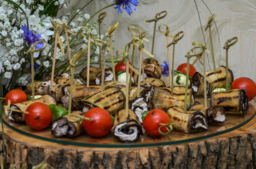 Snacks and desserts on the buffet table