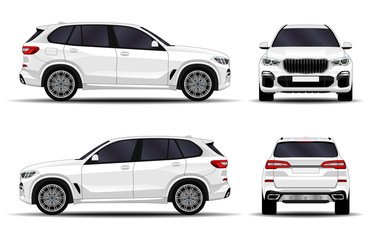 realistic SUV car. front view; side view; back view.