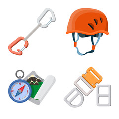 Vector illustration of mountaineering and peak logo. Collection of mountaineering and camp vector icon for stock.