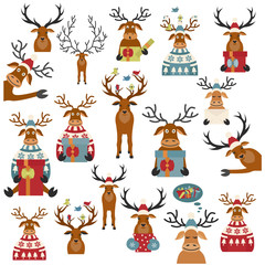 Cute reindeer sticker icon set. Elements for christmas holiday greeting card, poster design © a7880ss