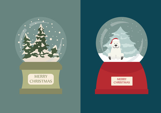 Snow globe icon set. Elements for christmas holiday greeting card, poster design