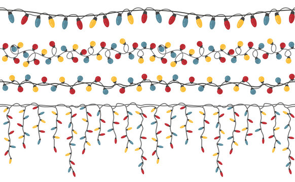 Christmas light garlands set. Colour isolated design seamless pattern. New year winter collection