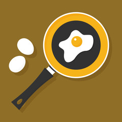 Fried egg in a frying pan isolated on background. Fried egg flat icon.