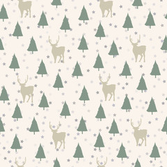 Obraz premium Vector illustration. Herringbones and deer silhouettes on star background. Vector seamless pattern. Fabric print element.
