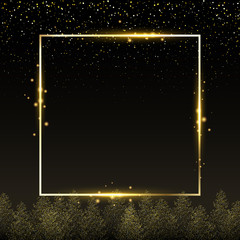 Black shiny Christmas and New Year festive background with square frame. - 225292620