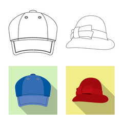 Isolated object of headgear and cap icon. Set of headgear and accessory stock symbol for web.