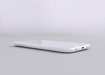White smartphone on gray background, 3d render, mockup for design and advertising.