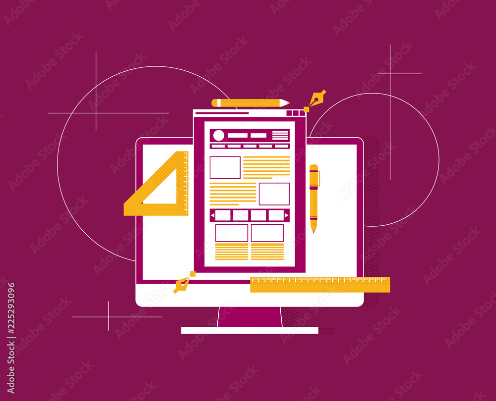 Poster flat vector illustration of web design and development concepts. elements for mobile and web applica