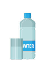 Flat illustration of glass water and bottle vector