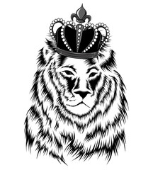Vector image of a lion in the crown on a white background. 