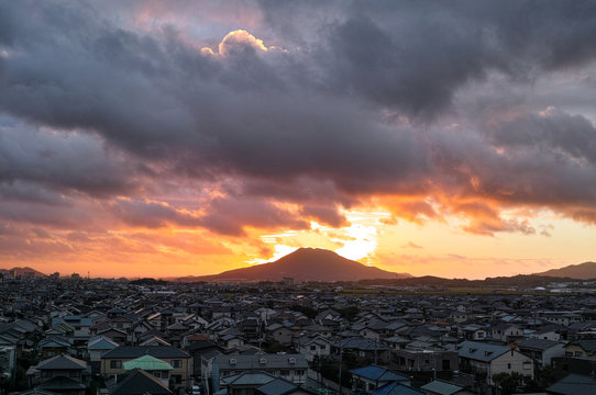 sunset view of mount Kayasan Itoshima city Fukuoka Japan