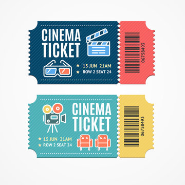 Cinema Movie Tickets Set with Elements. Vector