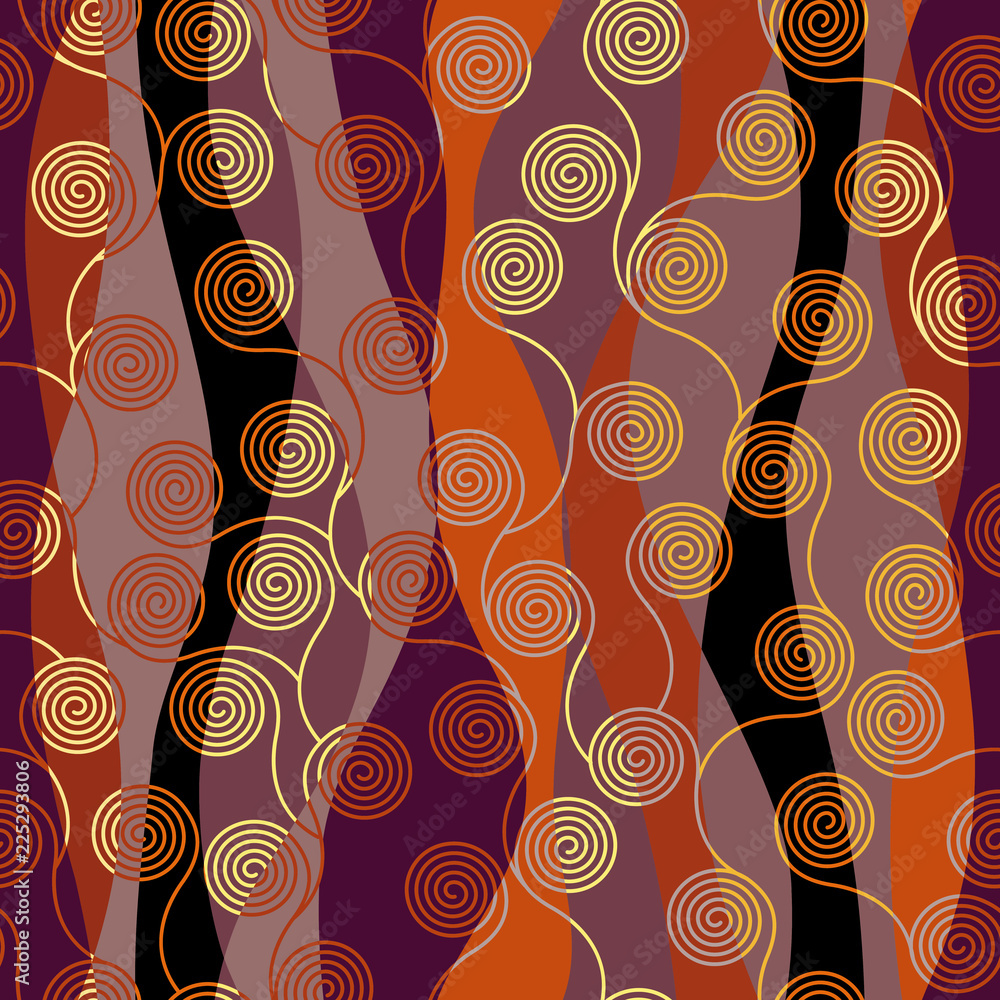 Poster seamless brown patchwork pattern. curly waves pattern in art nouveau style. vector illustration.