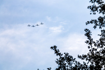 Acrobatic air group overflies in Santiago, Chile