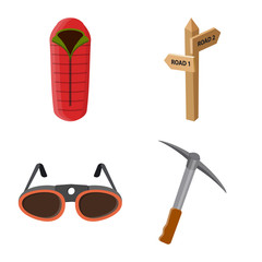 Vector design of mountaineering and peak icon. Collection of mountaineering and camp stock symbol for web.