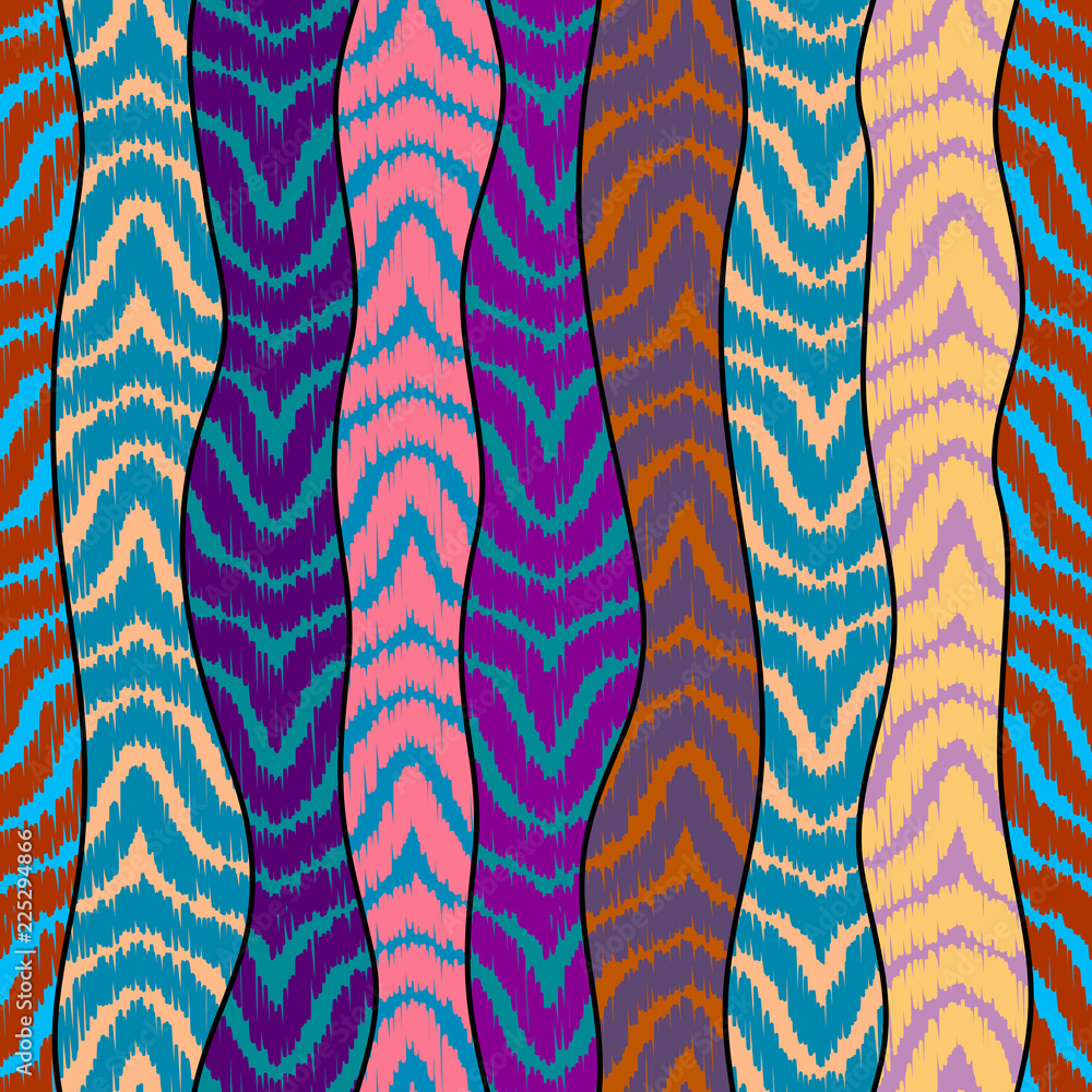 Poster ethnic boho seamless pattern based on ikat style. patchwork pattern. tribal art print. vector image.