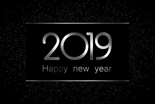Black and silver 2019 new year background.