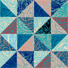 Seamless background pattern. Grunge paisley pattern in collage patchwork style. Ethnic indian style.