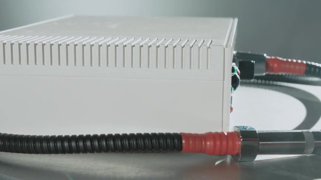 Cool plasma electrosurgical unit. Close up high technology medical equipment. Plasma technology in medical treatment. Professional electronic device for physic laboratory