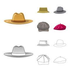 Isolated object of headgear and cap sign. Collection of headgear and accessory stock symbol for web.
