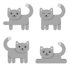 Set of cute cat icons isolated on white
