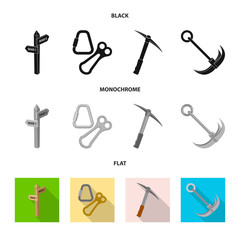 Vector design of mountaineering and peak icon. Set of mountaineering and camp stock symbol for web.