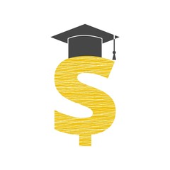 Dollar with graduate hat, Graduation hat on gold dollar sign