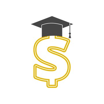 Dollar with graduate hat, Graduation hat on gold dollar sign