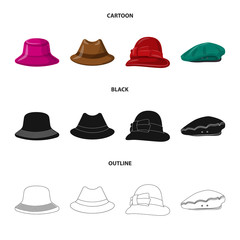 Vector illustration of headgear and cap logo. Collection of headgear and accessory stock vector illustration.