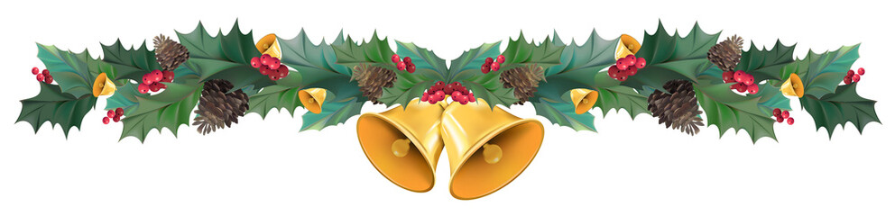 Illustration of Christmas wreath bow - obrazy, fototapety, plakaty