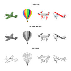 Vector illustration of plane and transport symbol. Set of plane and sky stock vector illustration.