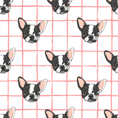 seamless vector pattern with funny french bulldog, trendy fashion print design