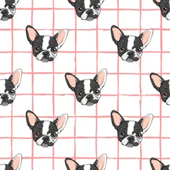 Fotobehang Honden naadloos vectorpatroon met grappige Franse buldog, trendy modedrukontwerp