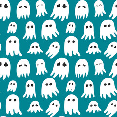 Halloween pattern with cute cartoon ghosts