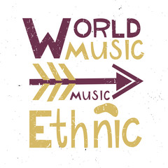 World music. Vector hand-drawn illustration. Arrow. Lettering. Background music