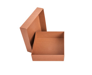 Cardboard box on a white background. Close-up.