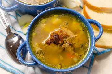 hot fresh homemade soup with meat