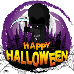 Fototapeta na wymiar Happy Halloween Party Poster with dark reaper. Vector illustration.