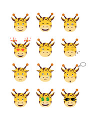 Cartoon giraffe emotions set. Smiling, bored, enamored, sleepy, sad and other giraffe's emotions  collection. Set expressions avatar