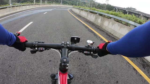 Riding Bike On Highway Road POV