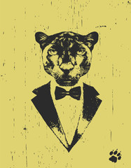 Portrait of Panther in suit, hand-drawn illustration.