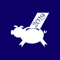 Money box. Pig. Vector illustration. Happy new year. 2019. Flat
